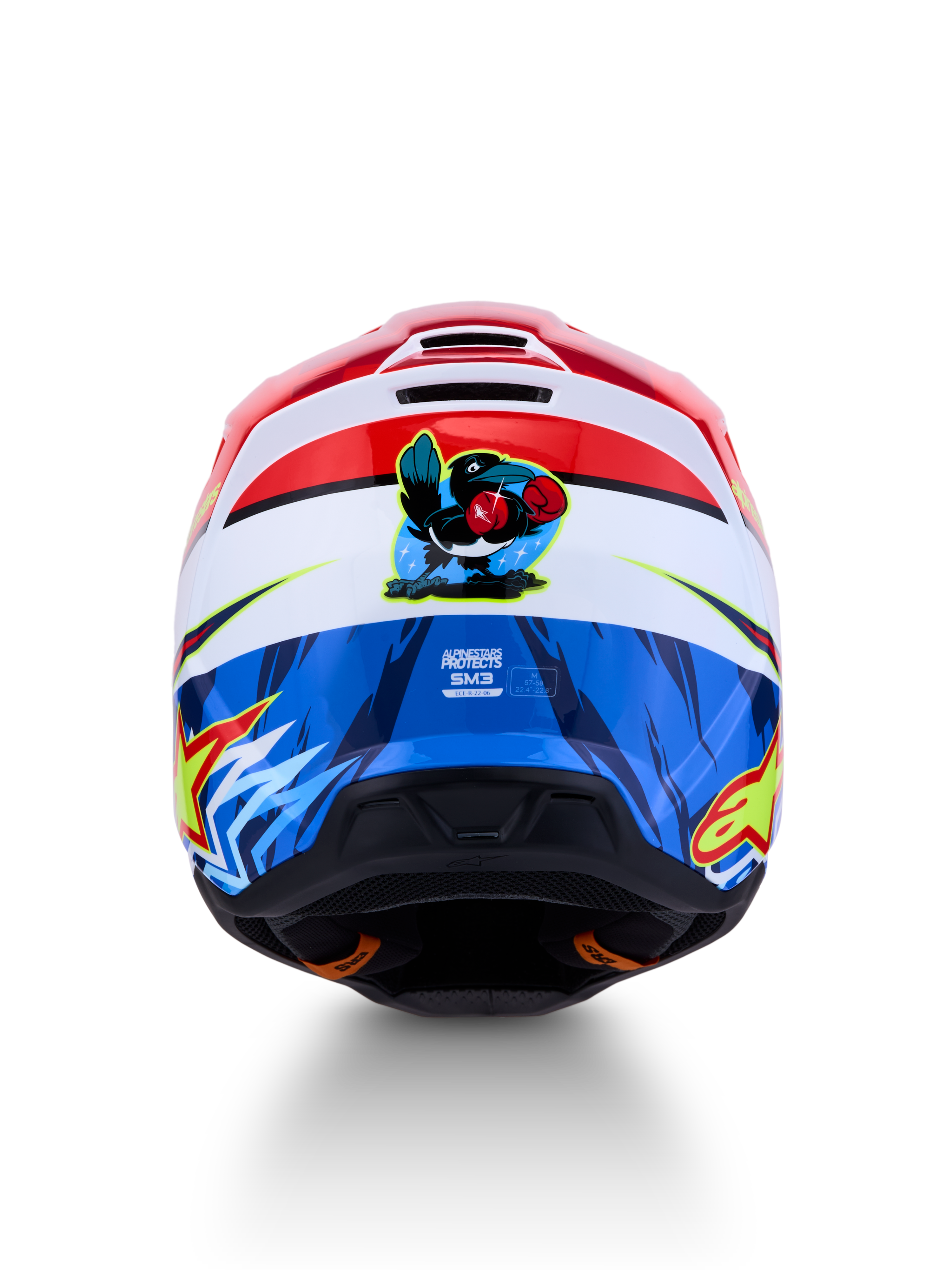 Alpinestars Casco SM3 Falcon ECE06, casco da motocross rosso e blu con grafica di un falco sul retro, certificato ECE 22.06