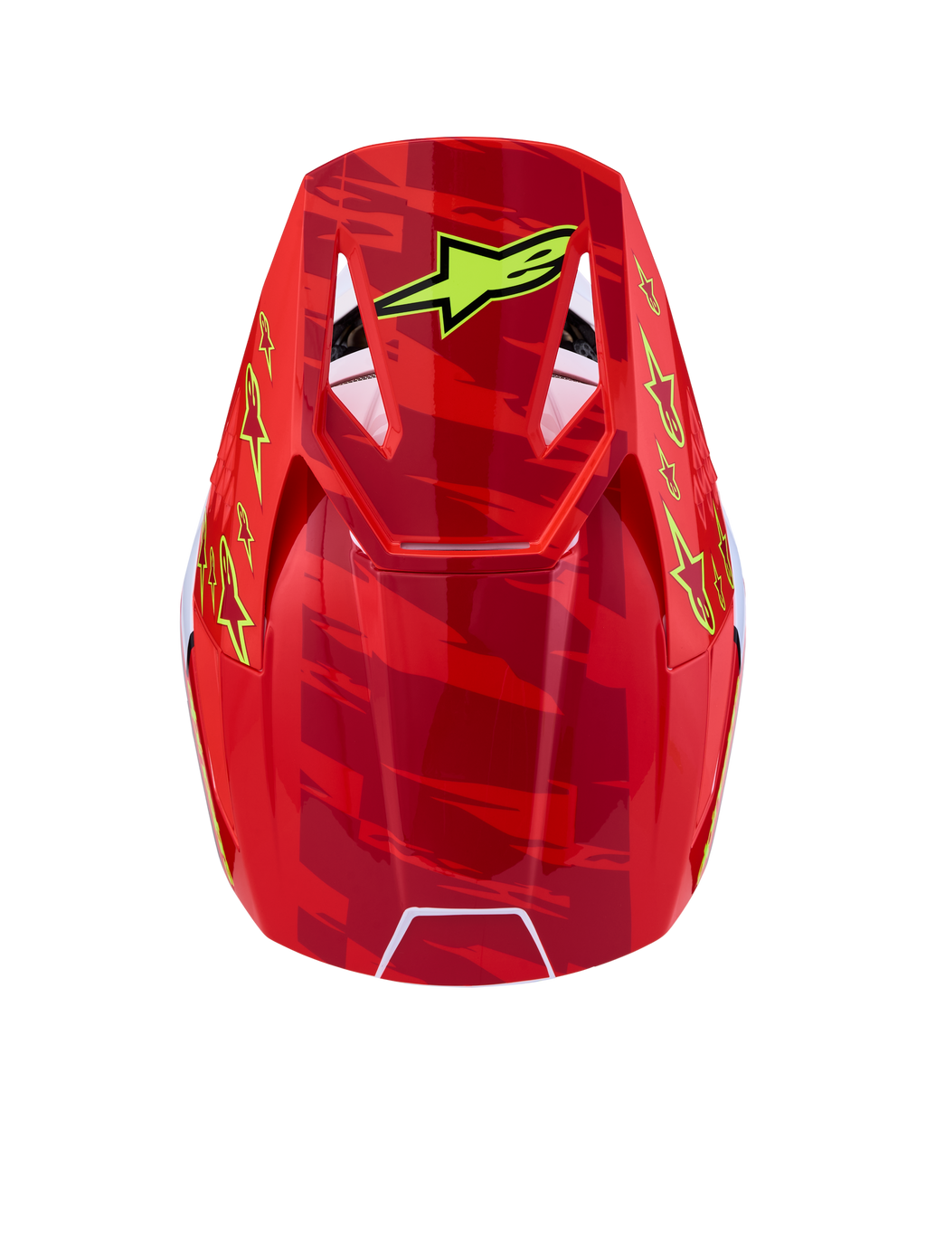 Alpinestars Casco SM3 Falcon ECE06, casco motocross rosso e giallo, grafiche a stella, certificato ECE 22.06, vista dall'alto