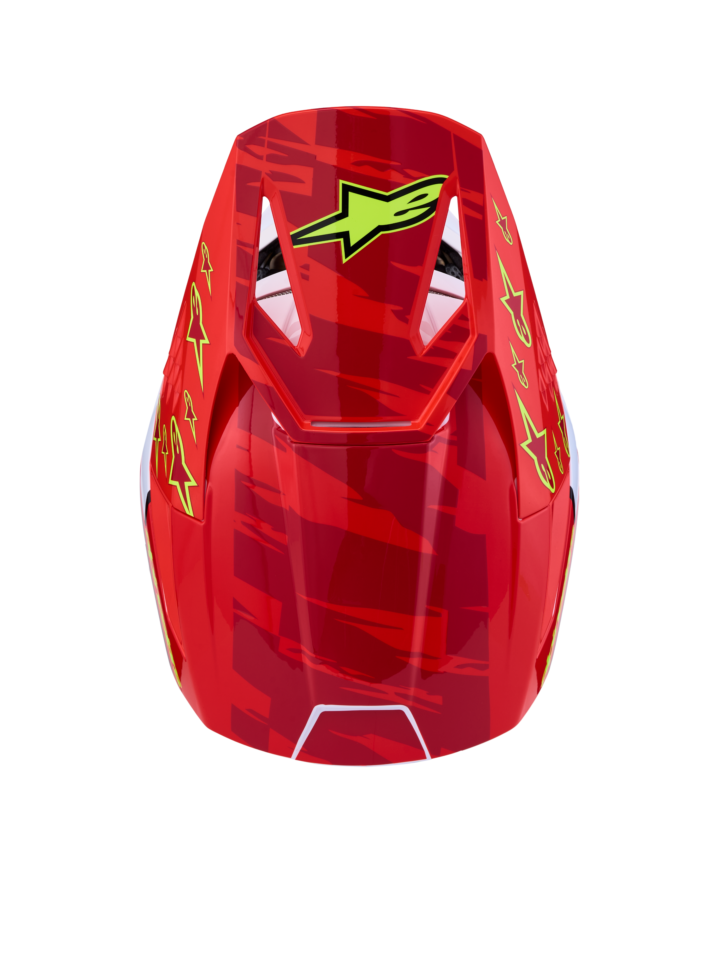 Alpinestars Casco SM3 Falcon ECE06, casco motocross rosso e giallo, grafiche a stella, certificato ECE 22.06, vista dall'alto
