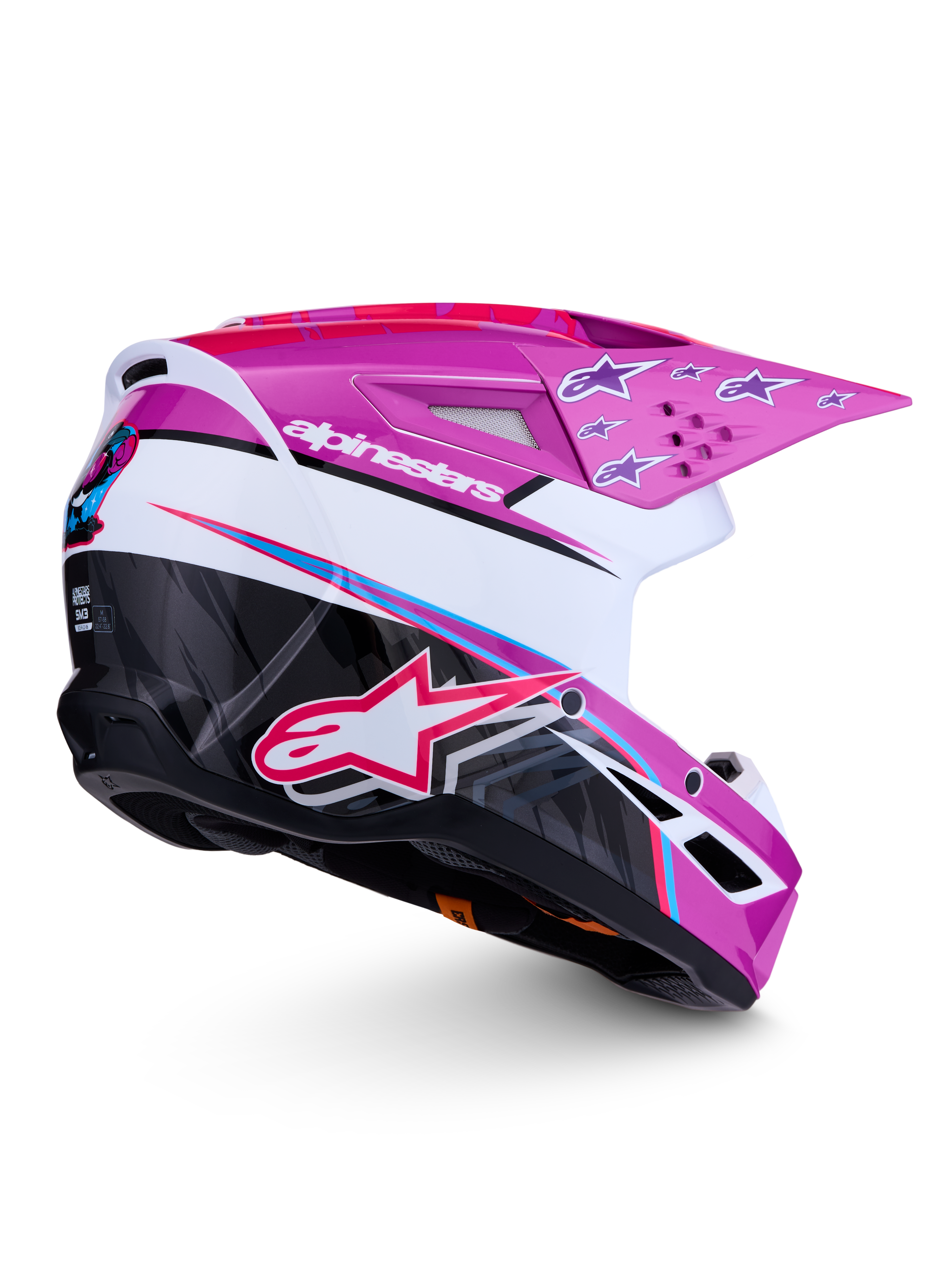 Alpinestars Casco SM3 Falcon ECE06, casco da motocross viola e bianco con dettagli neri e finitura lucida, certificato ECE