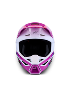 Casco Alpinestars SM3 Falcon ECE06, casco da motocross viola e bianco con ventilazione avanzata per protezione fuoristrada.