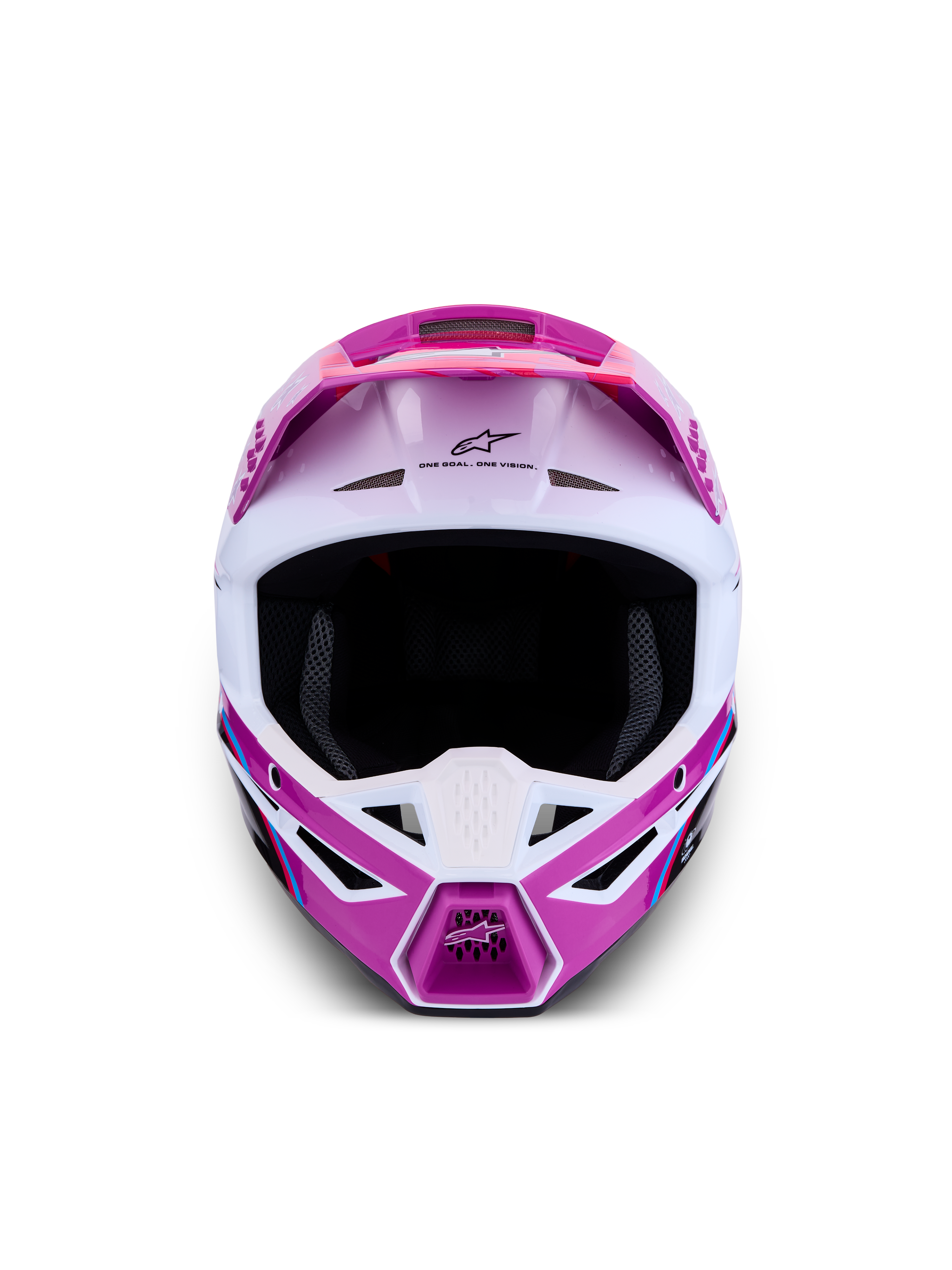 Casco Alpinestars SM3 Falcon ECE06, casco da motocross viola e bianco con ventilazione avanzata per protezione fuoristrada.