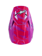 Alpinestars casco SM3 Falcon ECE06, casco da motocross rosa e viola lucido con grafica logo a stella bianco, vista dall'alto della visiera