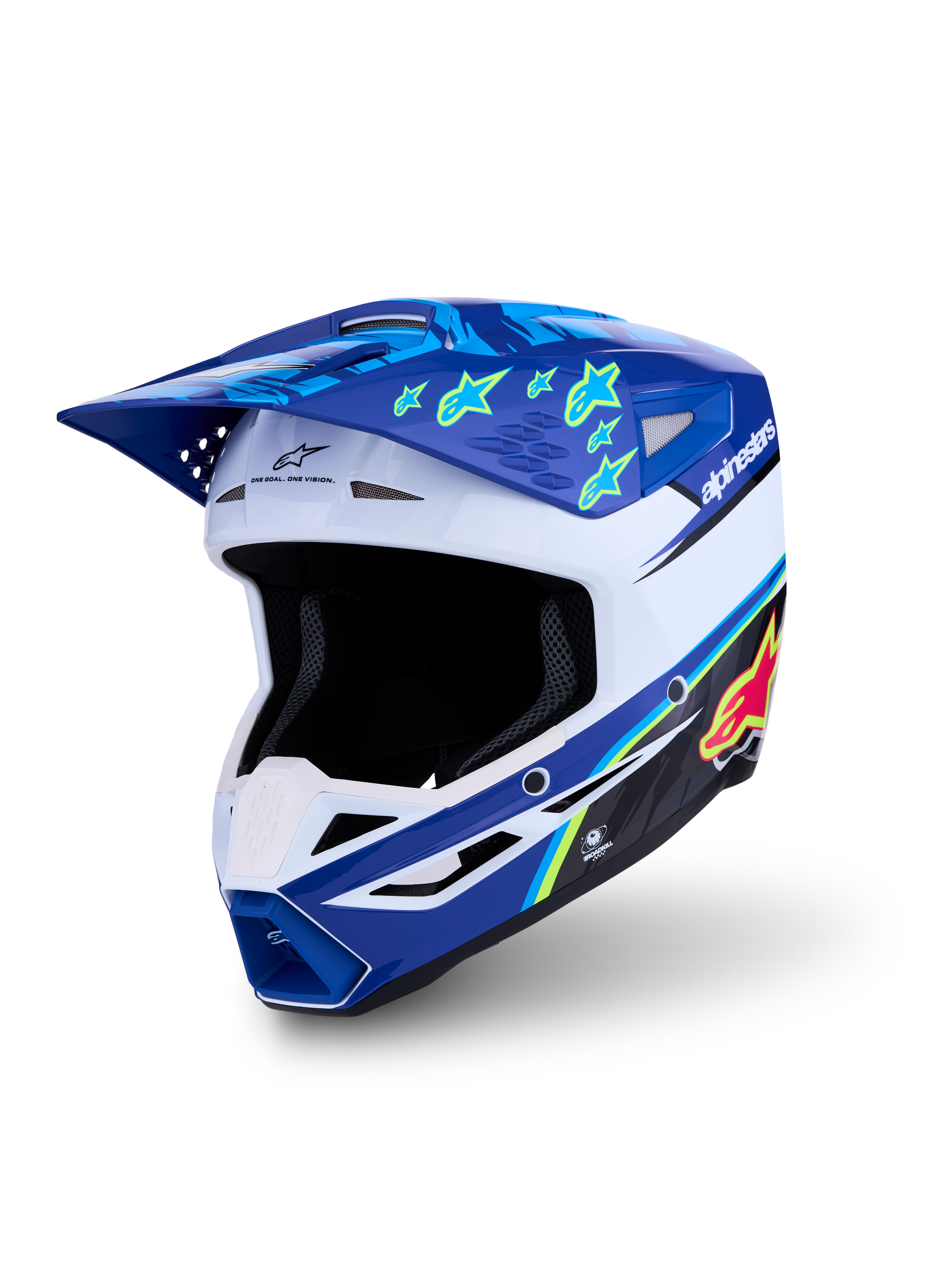 Alpinestars casco SM3 Falcon ECE06, casco da motocross blu e bianco con grafiche a stella gialle, certificato ECE 22.06.
