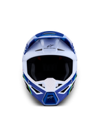 Alpinestars Casco SM3 Falcon ECE06, casco da motocross e off-road, blu e bianco con accenti giallo fluo, certificato ECE 22.06, design aerodinamico con sistema di ventilazione avanzato e logo Astars frontale