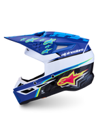 Alpinestars casco SM3 Falcon ECE06, casco da motocross blu e bianco lucido con grafiche rosa e giallo fluo, protezione off-road omologata ECE