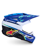 Alpinestars Casco SM3 Falcon ECE06, casco da motocross e off-road, blu e bianco con grafiche a stella giallo fluo, ventilazione avanzata, certificato ECE 22.06