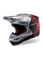 Alpinestars Supertech M10 Flood ECE 22.06 Helmet, casco da motocross, argento, nero e arancione fluo, finitura opaca e lucida, calotta in carbonio con logo Alpinestars e numerose prese d'aria