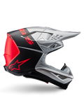 Alpinestars Supertech M10 Flood ECE 22.06 Helmet, casco da motocross, argento, nero e arancione fluo, finitura opaca e lucida, profilo aerodinamico con calotta multi-composita, branding audace con logo Alpinestars arancione, prese d'aria ad alto flusso e visiera protettiva
