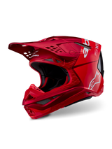 Alpinestars Supertech M10 Flood, casco da motocross, rosso e rosso fluo opaco e lucido, con loghi Alpinestars bianchi, profilo aerodinamico con numerose prese d'aria, calotta leggera in carbonio composito per corse fuoristrada