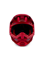 Casco Alpinestars Supertech M10 Flood, casco da motocross, rosso fluo e rosso opaco/lucido, vista frontale con profilo aerodinamico e molteplici prese d'aria, logo Alpinestars sulla fronte e rivestimento interno rosso, equipaggiamento professionale da gara fuoristrada