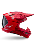 Casco Alpinestars Supertech M10 Flood, casco da motocross, rosso fluo, rosso opaco e lucido, vista laterale con branding bianco, diverse prese d'aria con griglia e design aerodinamico per competizioni fuoristrada