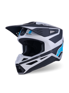 Casco Alpinestars S-M3 Heat, casco da motocross, argento, blu e nero opaco, con visiera aerodinamica, prese d'aria multiple e accenti grafici vivaci, equipaggiamento protettivo per fuoristrada
