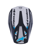 Casco Alpinestars S-M3 Heat, casco da motocross, vista dall'alto, argento, blu e nero opaco, con scritta Alpinestars sui lati, logo Astar blu sulla punta della visiera e design aerodinamico della calotta con finitura opaca