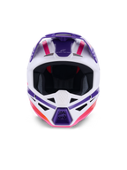Alpinestars S-M3 Heat Helmet ECE 22.06, casco da motocross, bianco, viola e rosa lucido, vista frontale con prese d'aria e grafiche geometriche audaci, protezione professionale per la testa per competizioni fuoristrada