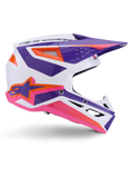 Alpinestars S-M3 Heat Helmet ECE 22.06, casco da motocross, bianco viola rosa lucido, con vivaci grafiche viola e rosa e accenti arancioni, vista laterale che mostra il logo Astar e il design ventilato per gare fuoristrada
