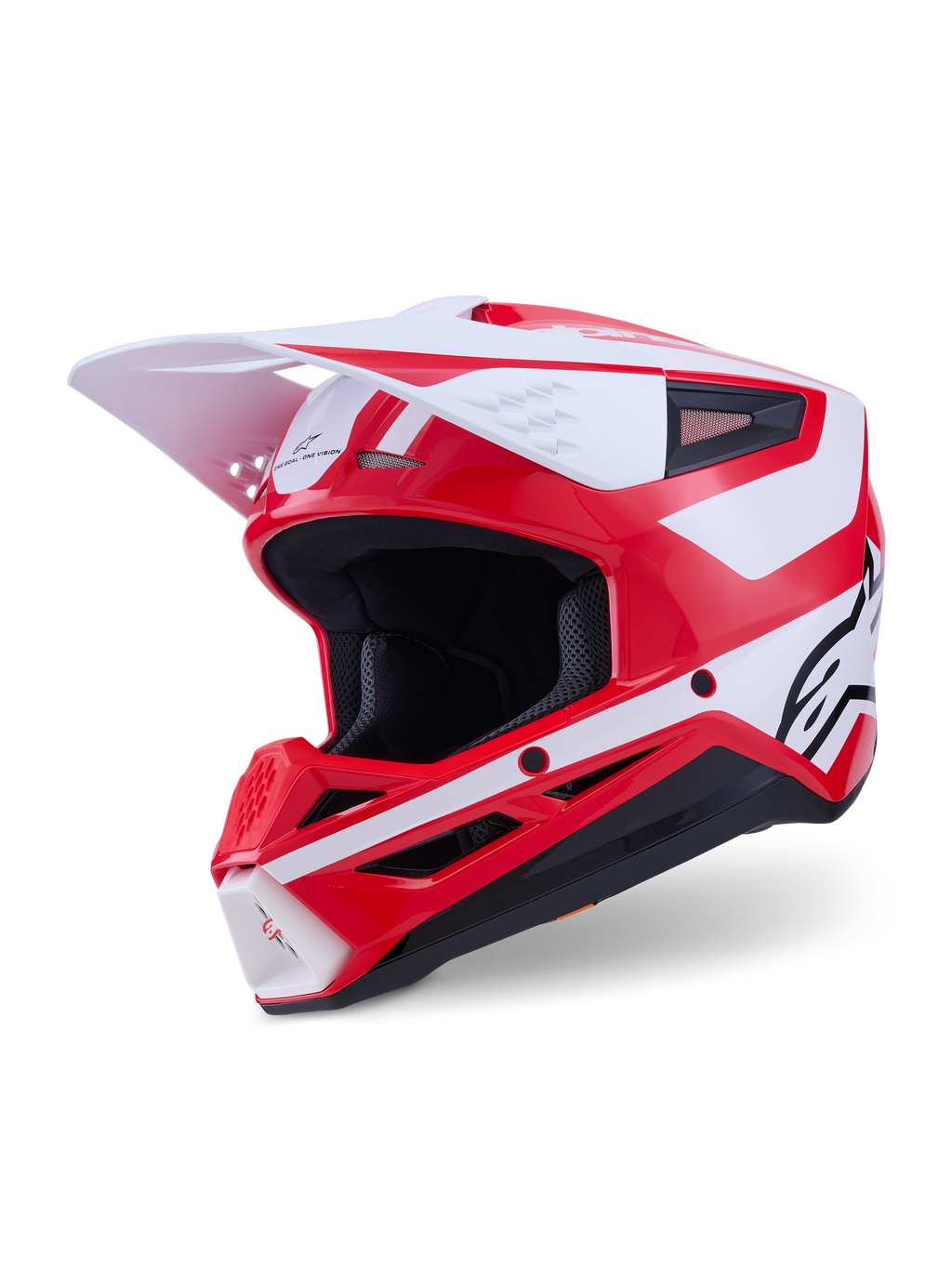 Alpinestars Casco S-M3 Heat, casco da motocross rosso, bianco e nero, finitura lucida, certificato ECE 22.06, visiera bianca