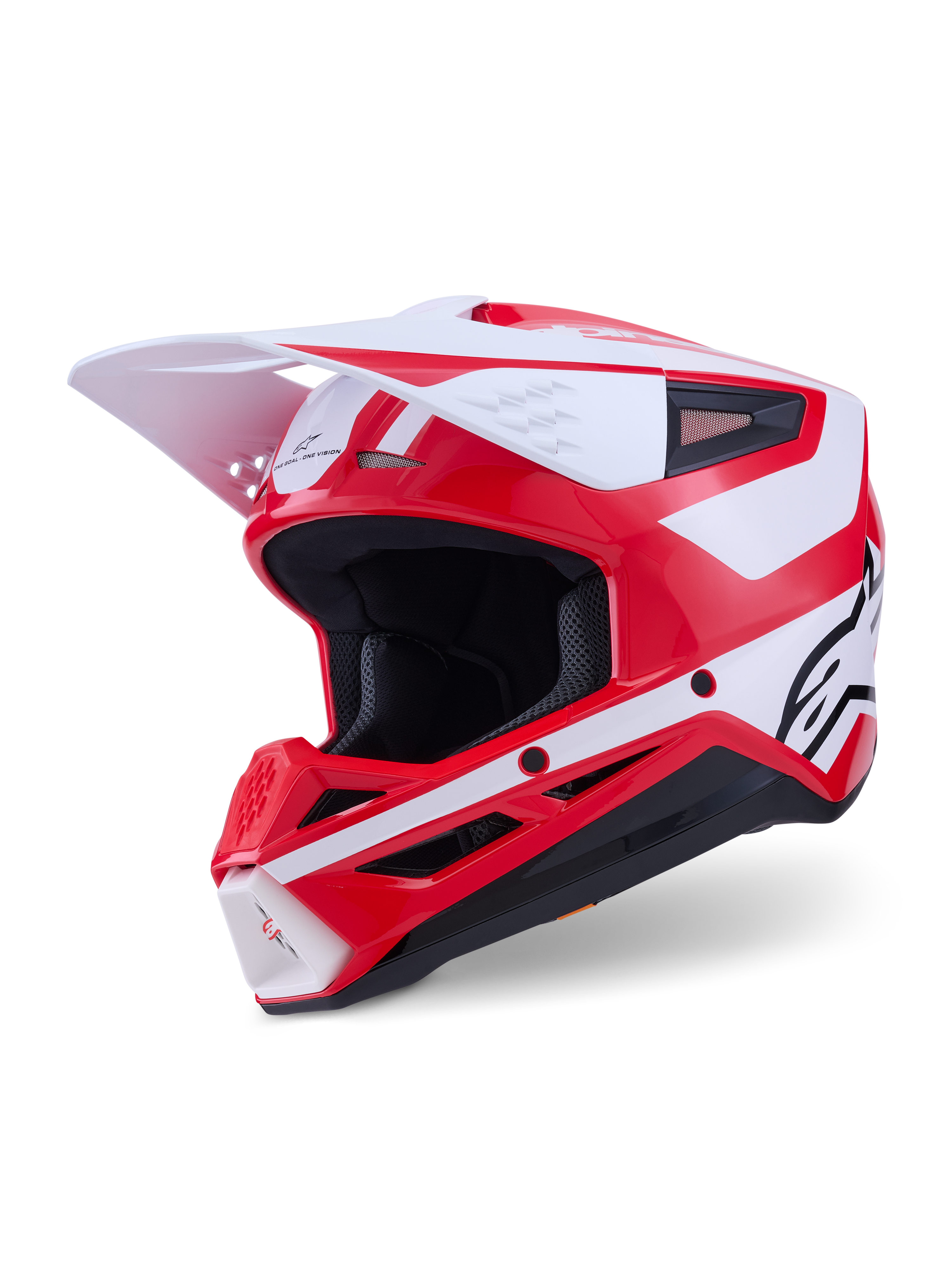 Alpinestars Casco S-M3 Heat, casco da motocross rosso, bianco e nero, finitura lucida, certificato ECE 22.06, visiera bianca