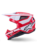 Casco Alpinestars S-M3 Heat, casco da motocross rosso e bianco lucido, certificato ECE, vista laterale.