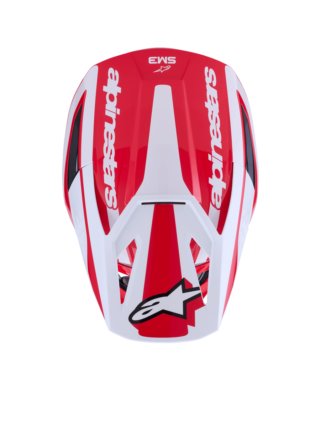 Alpinestars S-M3 Heat, casco da motocross rosso e bianco, certificato ECE 22.06, vista dall'alto.