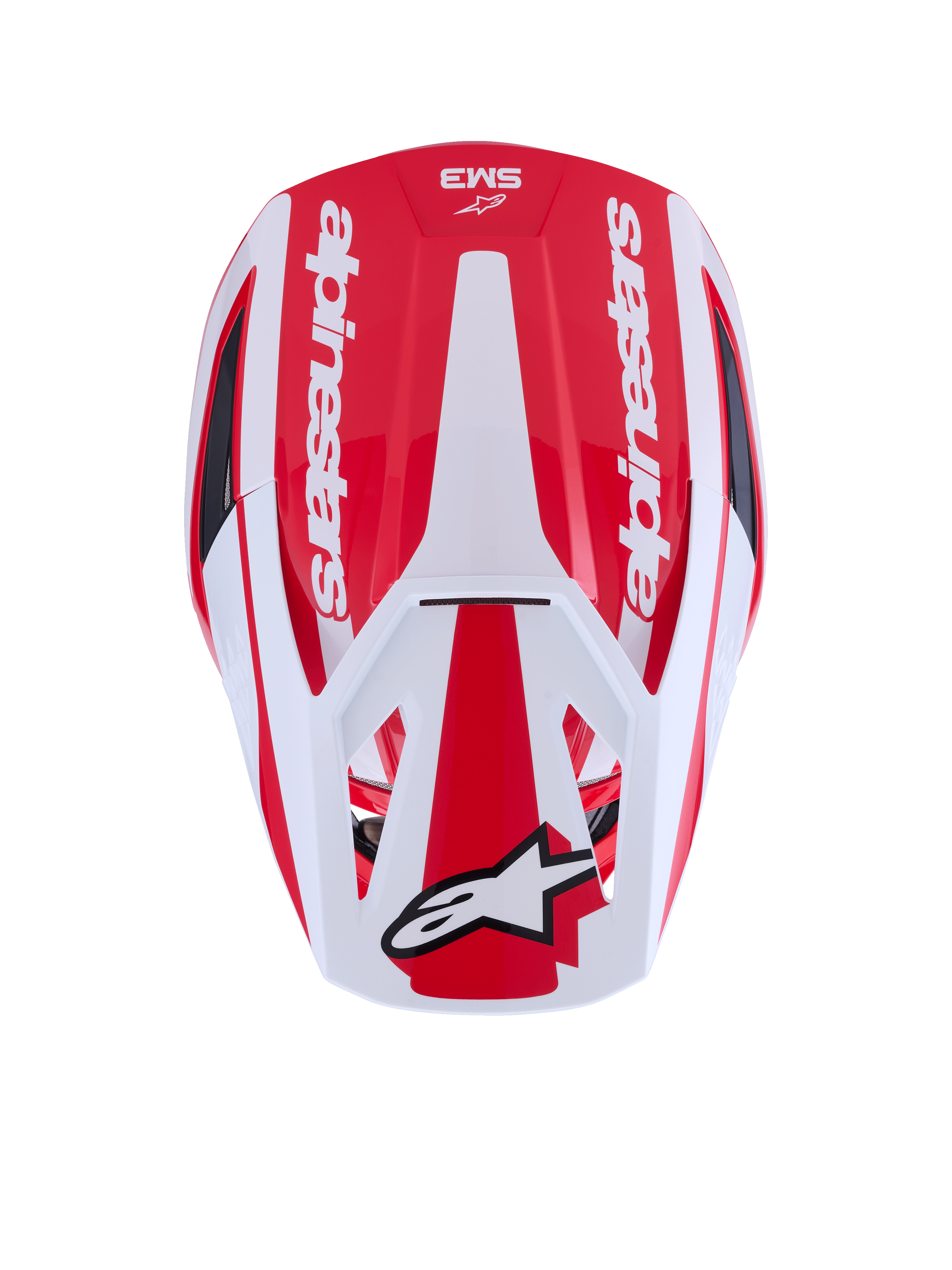 Alpinestars S-M3 Heat, casco da motocross rosso e bianco, certificato ECE 22.06, vista dall'alto.