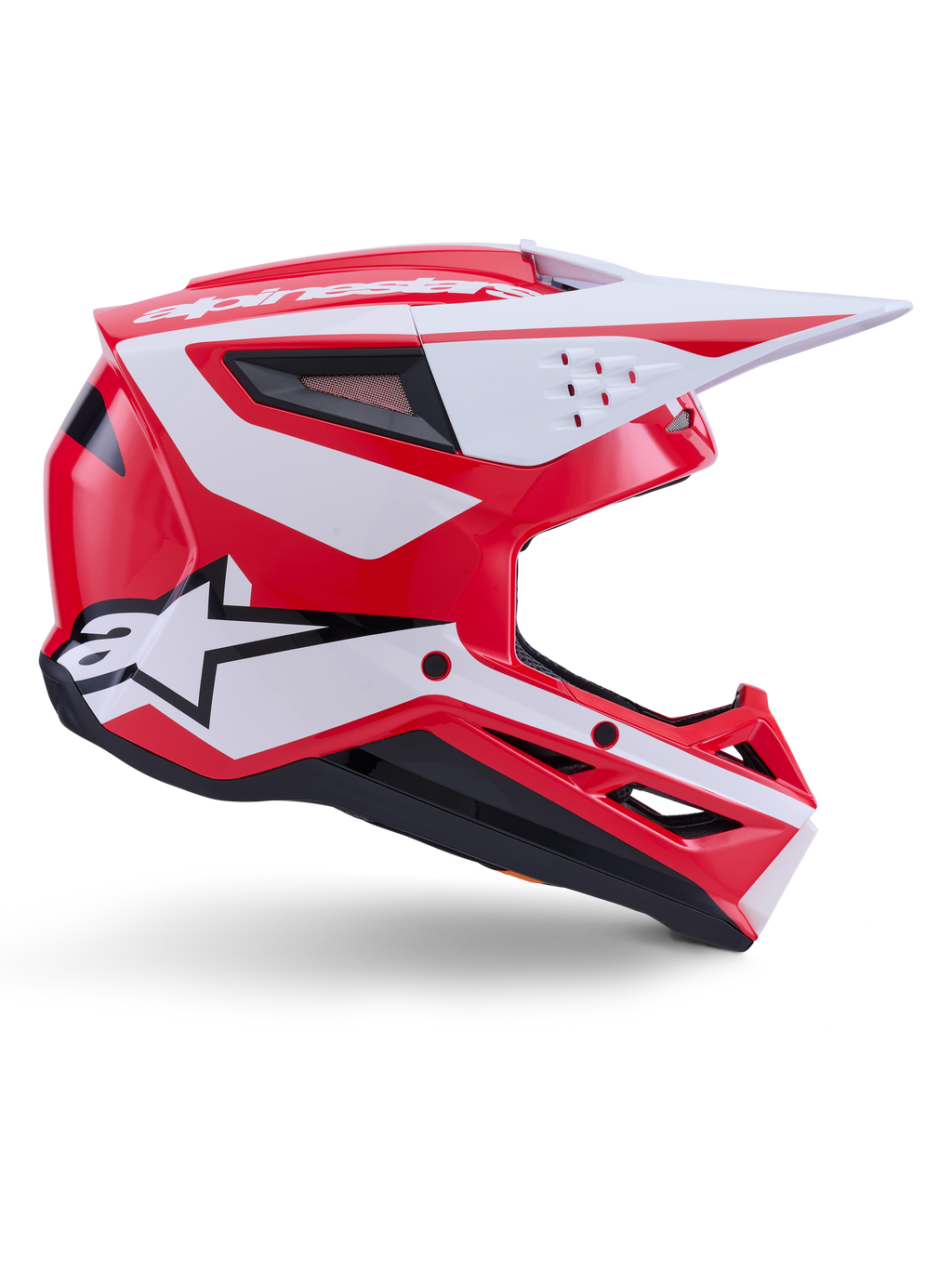 Casco Alpinestars S-M3 Heat, casco da motocross rosso, bianco e nero lucido, con protezione off-road certificata ECE 22.06.