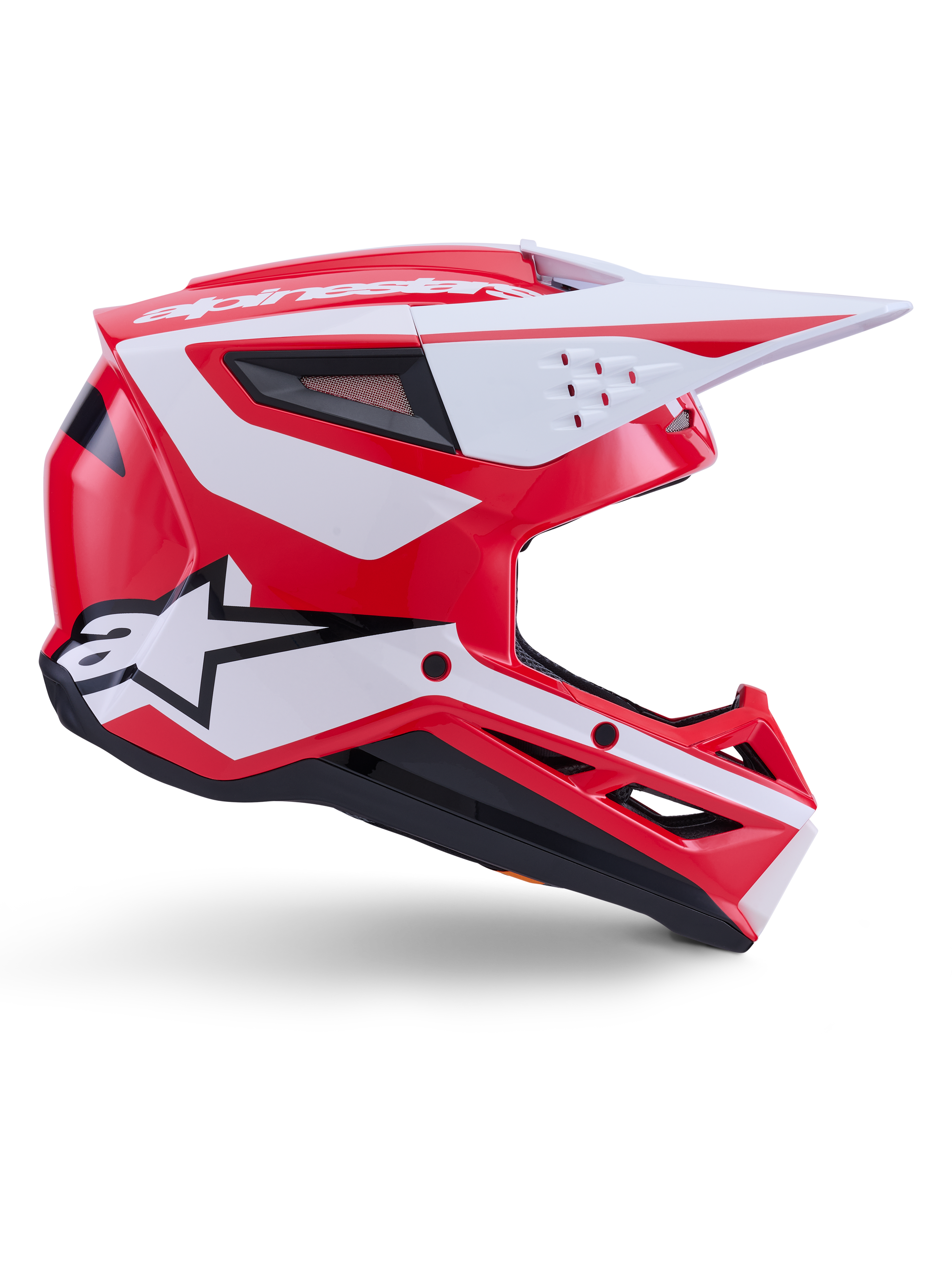 Casco Alpinestars S-M3 Heat, casco da motocross rosso, bianco e nero lucido, con protezione off-road certificata ECE 22.06.
