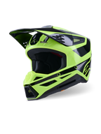 Casco Alpinestars S-M3 Heat, casco da motocross, giallo fluo e nero lucido, caratterizzato da una calotta aerodinamica con un'ampia visiera, molteplici prese d'aria e un design aggressivo della mentoniera, protezione per la testa fuoristrada ad alte prestazioni