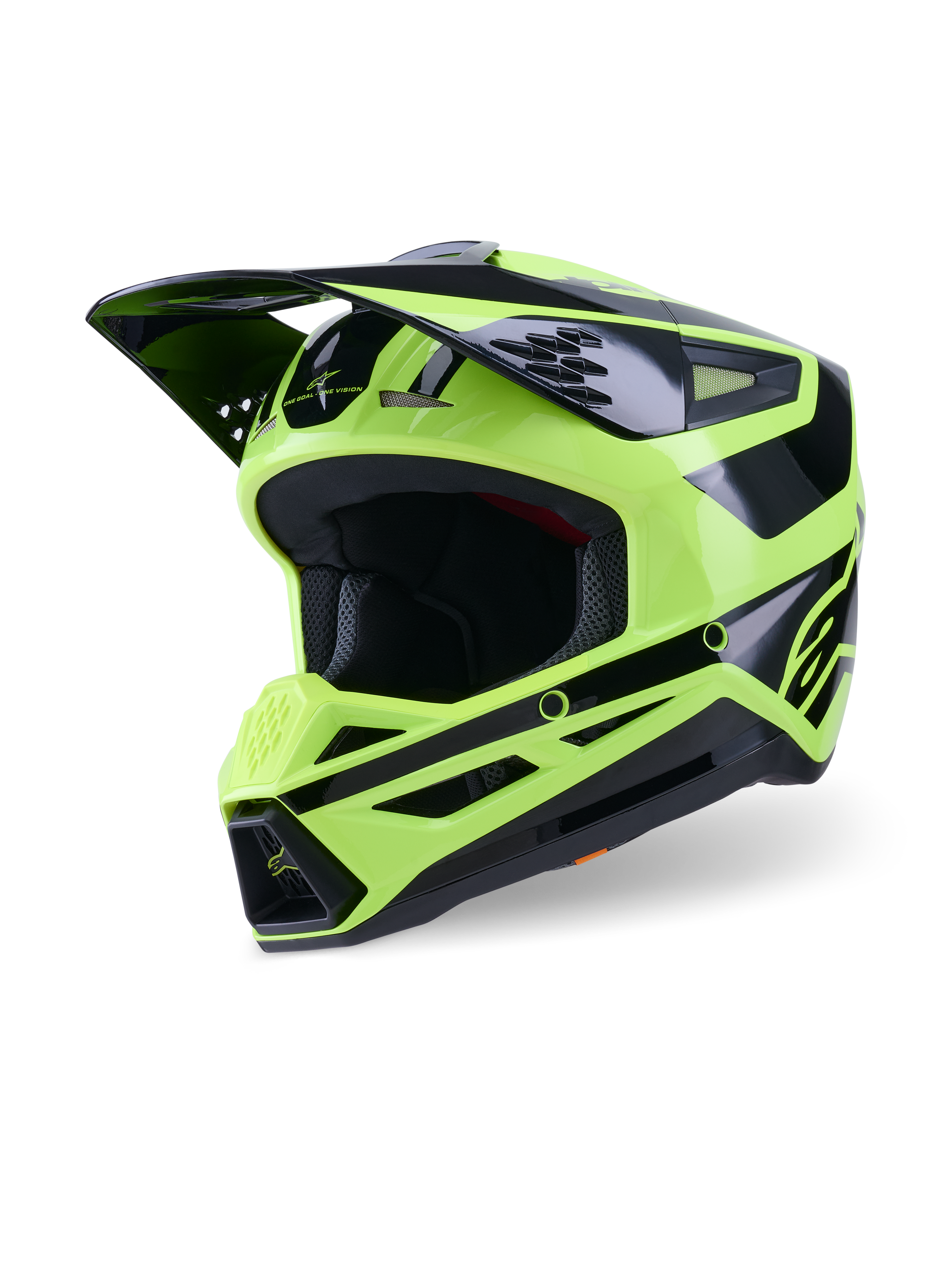 Casco Alpinestars S-M3 Heat, casco da motocross, giallo fluo e nero lucido, caratterizzato da una calotta aerodinamica con un'ampia visiera, molteplici prese d'aria e un design aggressivo della mentoniera, protezione per la testa fuoristrada ad alte prestazioni
