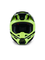 Casco Alpinestars S-M3 Heat, vista frontale, giallo fluo e nero lucido, casco professionale da motocross e off-road, con mentoniera ventilata e design aerodinamico con accenti neri