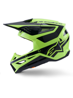 Casco Alpinestars S-M3 Heat, casco da motocross, giallo fluo e nero lucido, vista laterale, con calotta angolare termoiniettata, visiera integrata, prese d'aria e logo Alpinestars in evidenza, progettato per prestazioni fuoristrada