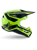 Casco Alpinestars S-M3 Heat, casco da motocross e fuoristrada, giallo fluo e nero lucido, certificato ECE 22.06, profilo laterale con design angolare, visiera a punta, prese d'aria multiple e grafiche geometriche nere con logo A-star