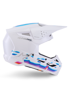 Casco Alpinestars S-M3 Force OCD, White Glossy, casco da motocross con grafiche a onde vivaci in blu, viola e arancione, profilo laterale con visiera aerodinamica e diverse prese di ventilazione.