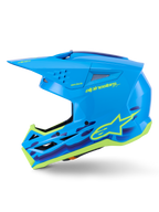 Casco Alpinestars S-M3 Force OCD, casco da motocross, Cyan Glossy con accenti grafici, calotta aerodinamica, visiera protettiva e ventilazione ad alto flusso per corse off-road