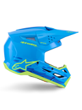 Casco Alpinestars S-M3 Force OCD, casco da motocross off-road, ciano lucido con dettagli giallo neon, certificato ECE 22.06, calotta aerodinamica con prese d'aria, visiera a punta e grafiche con logo a stella