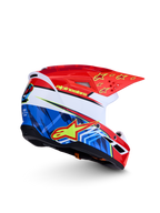 Alpinestars Casco SM3 Falcon Ragazzo ECE06, casco da motocross rosso e blu con grafiche gialle, certificato ECE 2206.