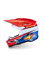 Alpinestars casco SM3 Falcon ragazzo ECE06, casco da motocross per ragazzi, rosso, blu e bianco con dettagli gialli, calotta in termoplastica leggera, certificato ECE 2206, per uso off-road ed enduro.