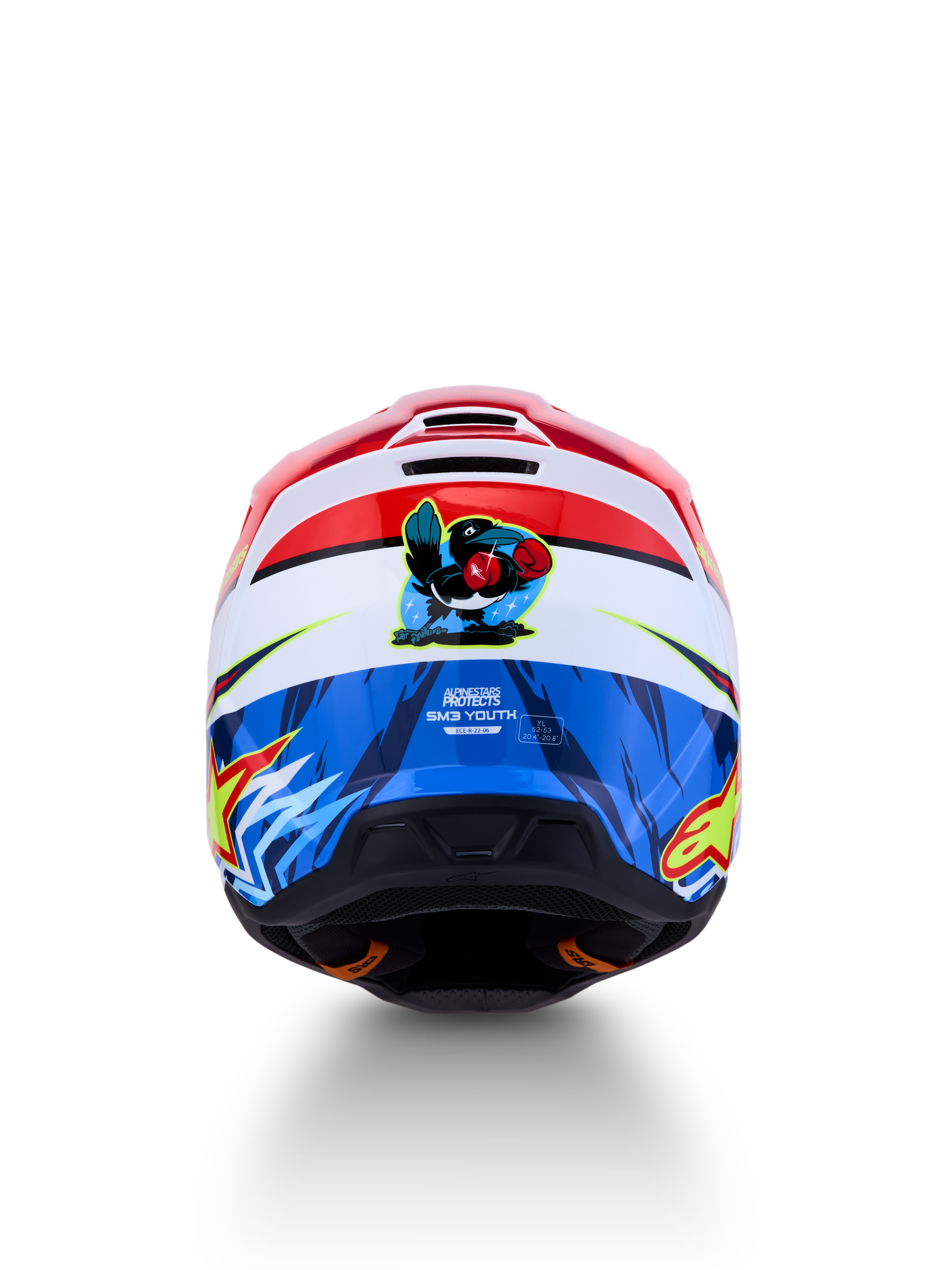 Alpinestars Casco SM3 Falcon Ragazzo, casco motocross rosso, bianco e blu, certificato ECE 2206 con grafica falco.