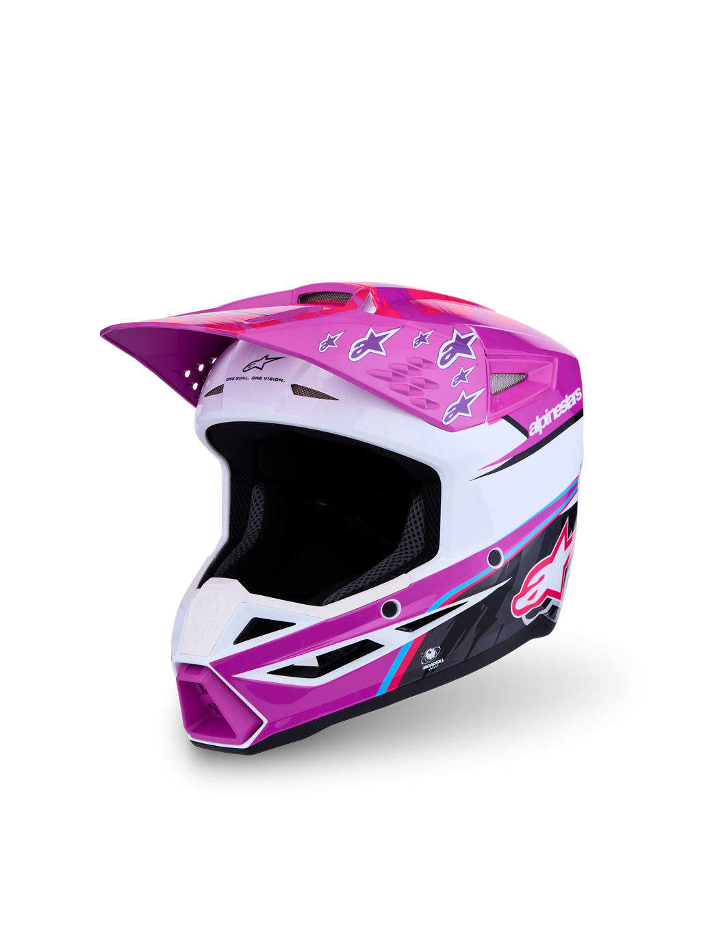 Alpinestars casco SM3 Falcon Ragazzo ECE06, casco da motocross viola e bianco con accenti rosa, certificato ECE 22.06.