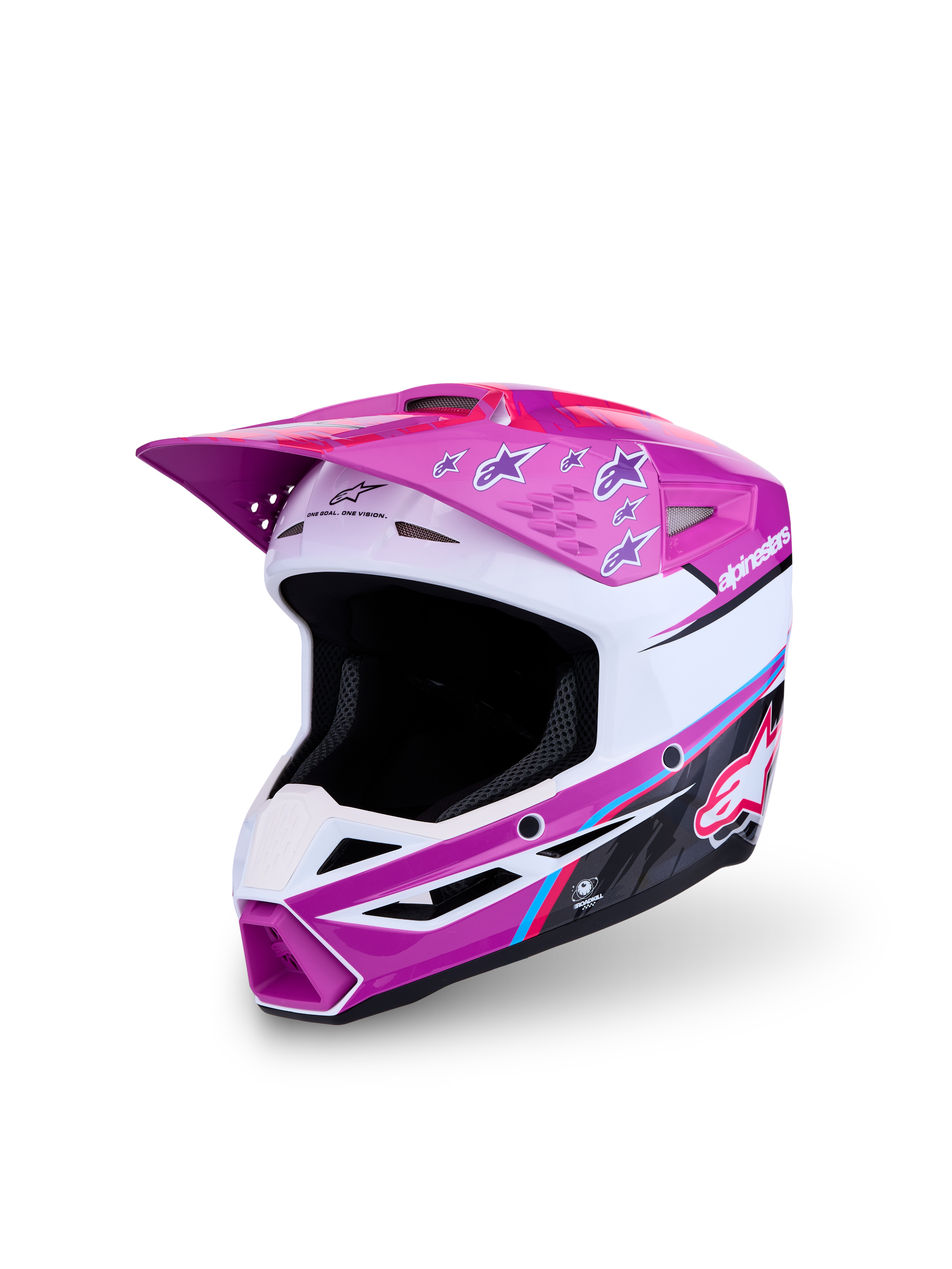 Alpinestars casco SM3 Falcon Ragazzo ECE06, casco da motocross viola e bianco con accenti rosa, certificato ECE 22.06.