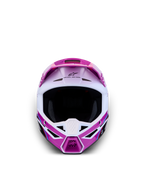 Alpinestars Casco SM3 Falcon Ragazzo ECE06, casco da motocross per ragazzi, viola e bianco, vista frontale, calotta leggera con ventilazione avanzata per prestazioni fuoristrada.
