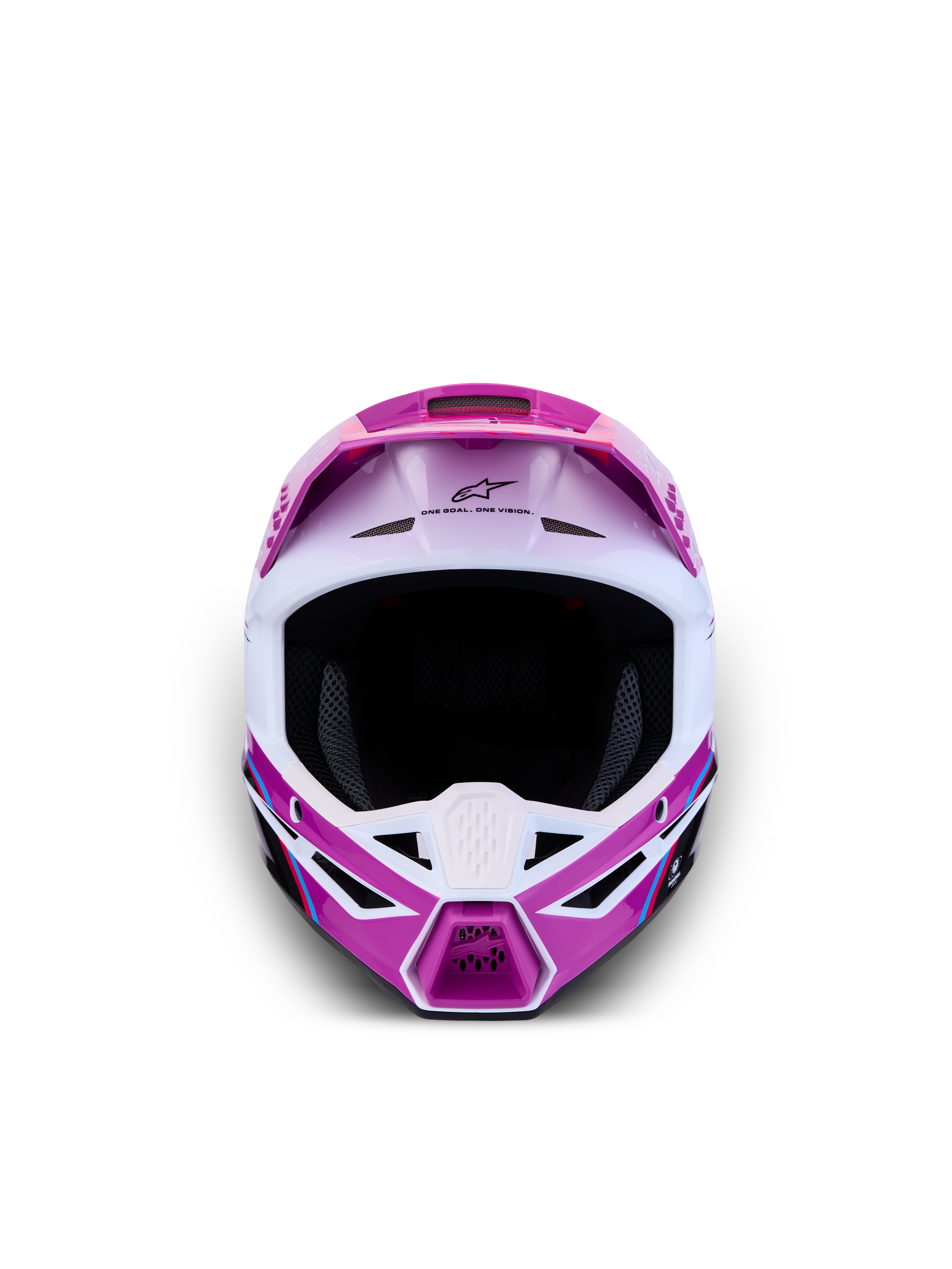 Alpinestars Casco SM3 Falcon Ragazzo ECE06, casco da motocross per ragazzi, viola e bianco, vista frontale, calotta leggera con ventilazione avanzata per prestazioni fuoristrada.