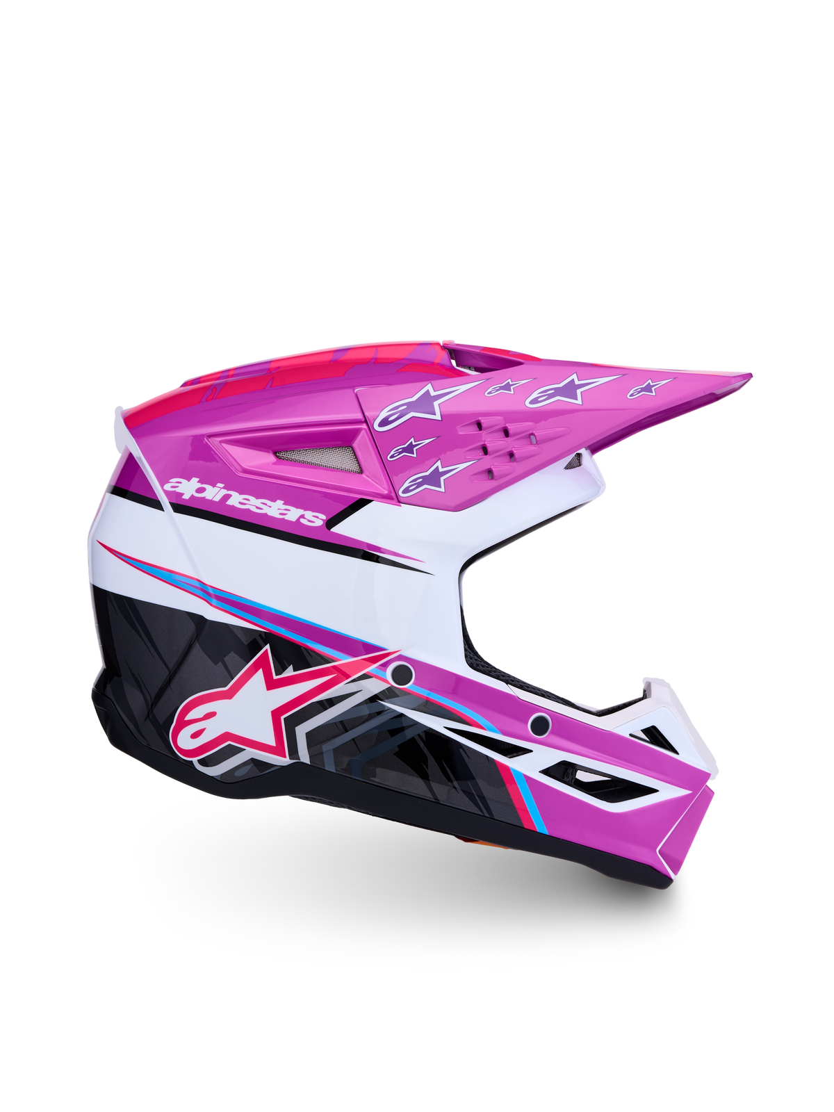 Alpinestars casco SM3 Falcon ragazzo ECE06, casco da motocross viola, bianco e rosa fluo, protezione leggera certificata