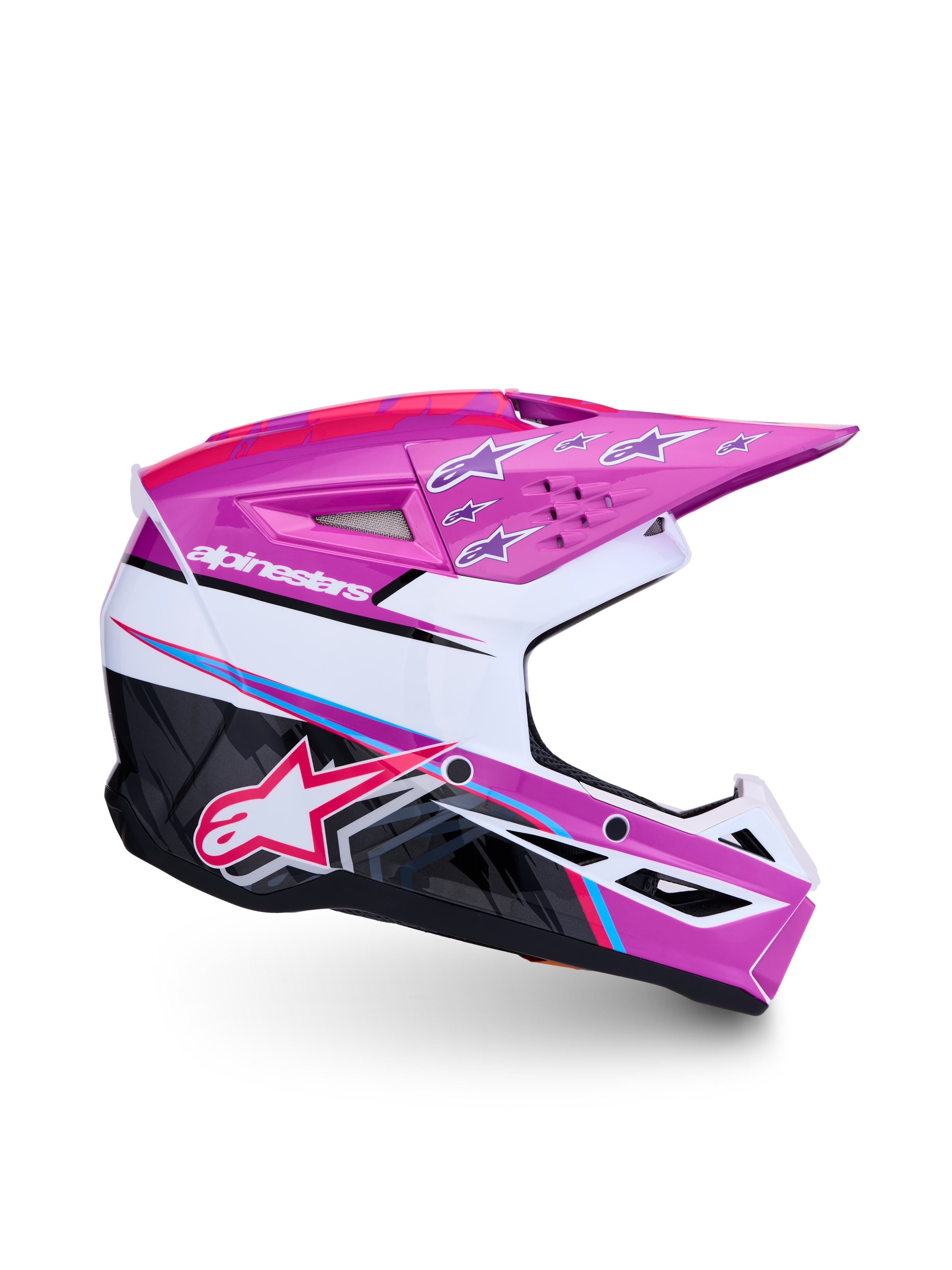 Alpinestars casco SM3 Falcon ragazzo ECE06, casco da motocross viola, bianco e rosa fluo, protezione leggera certificata