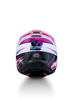 Alpinestars casco SM3 Falcon ragazzo ECE06, casco da motocross per ragazzi, viola e bianco con accenti rosa fluo, certificato ECE 22.06, vista posteriore con grafica a forma di uccello