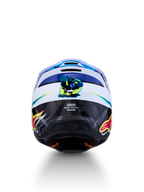 Alpinestars casco SM3 Falcon ragazzo, casco da motocross blu e bianco, vista posteriore, grafica lucida, certificato ECE.