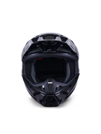 Alpinestars S-M7 Solid Helmet ECE 22.06, casco da motocross, nero lucido, vista frontale che mette in risalto la calotta aerodinamica in composito, le prese d'aria sulla mentoniera e l'imbottitura interna in mesh, finitura lineare per gare fuoristrada