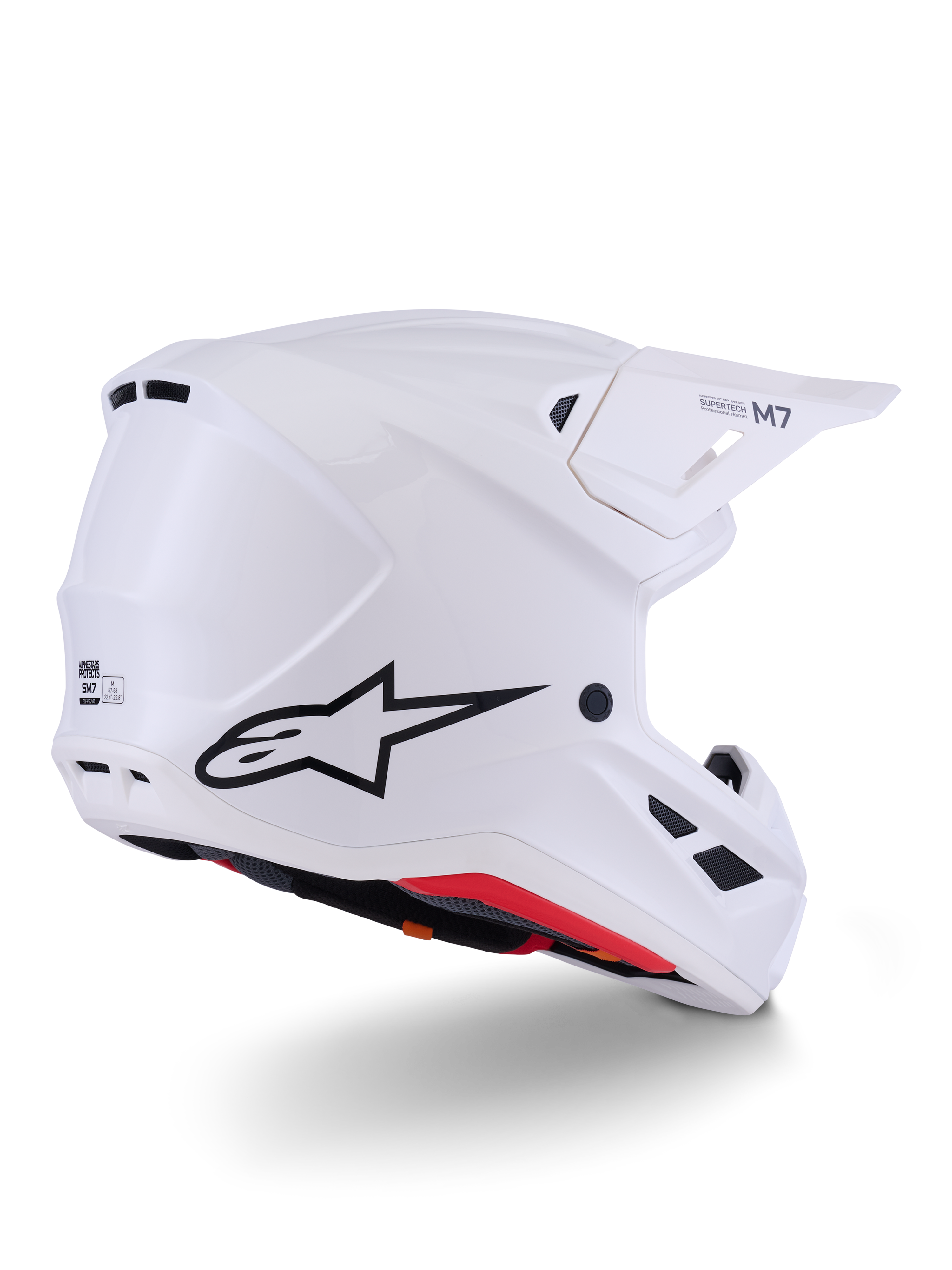 Alpinestars S-M7 Solid Helmet ECE 22.06, casco da motocross, bianco lucido, design integrale off-road, calotta aerodinamica profilata con molteplici prese d'aria, visiera nera, protezione ad alte prestazioni per motocross e gare off-road