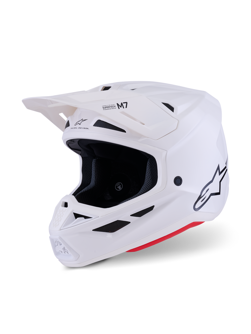 Casco Alpinestars S-M7 Solid, casco da motocross, bianco lucido, design integrale aerodinamico con frontino, calotta in composito e sistema di ventilazione a 20 porte, protezione professionale per gare off-road