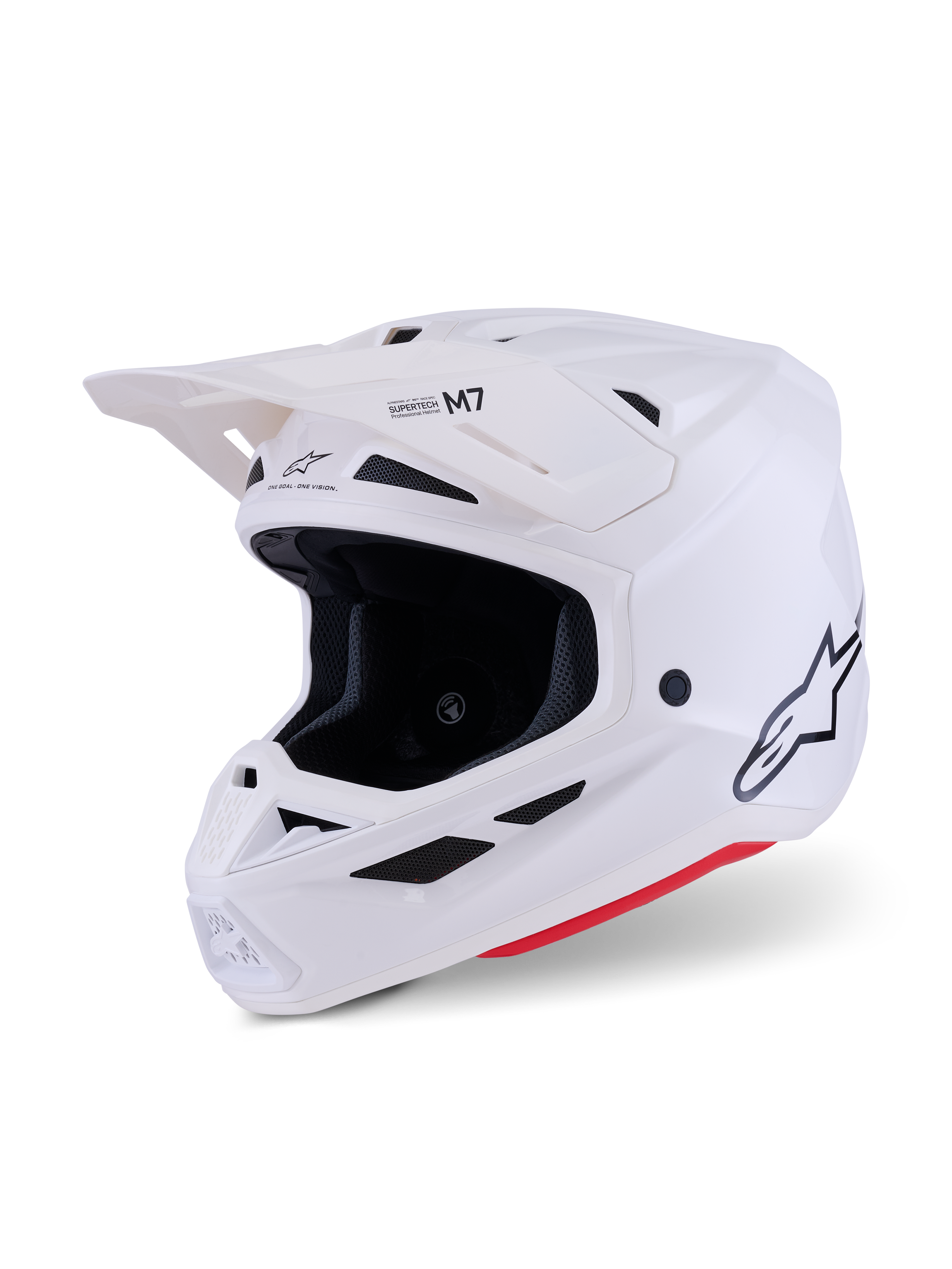 Casco Alpinestars S-M7 Solid, casco da motocross, bianco lucido, design integrale aerodinamico con frontino, calotta in composito e sistema di ventilazione a 20 porte, protezione professionale per gare off-road